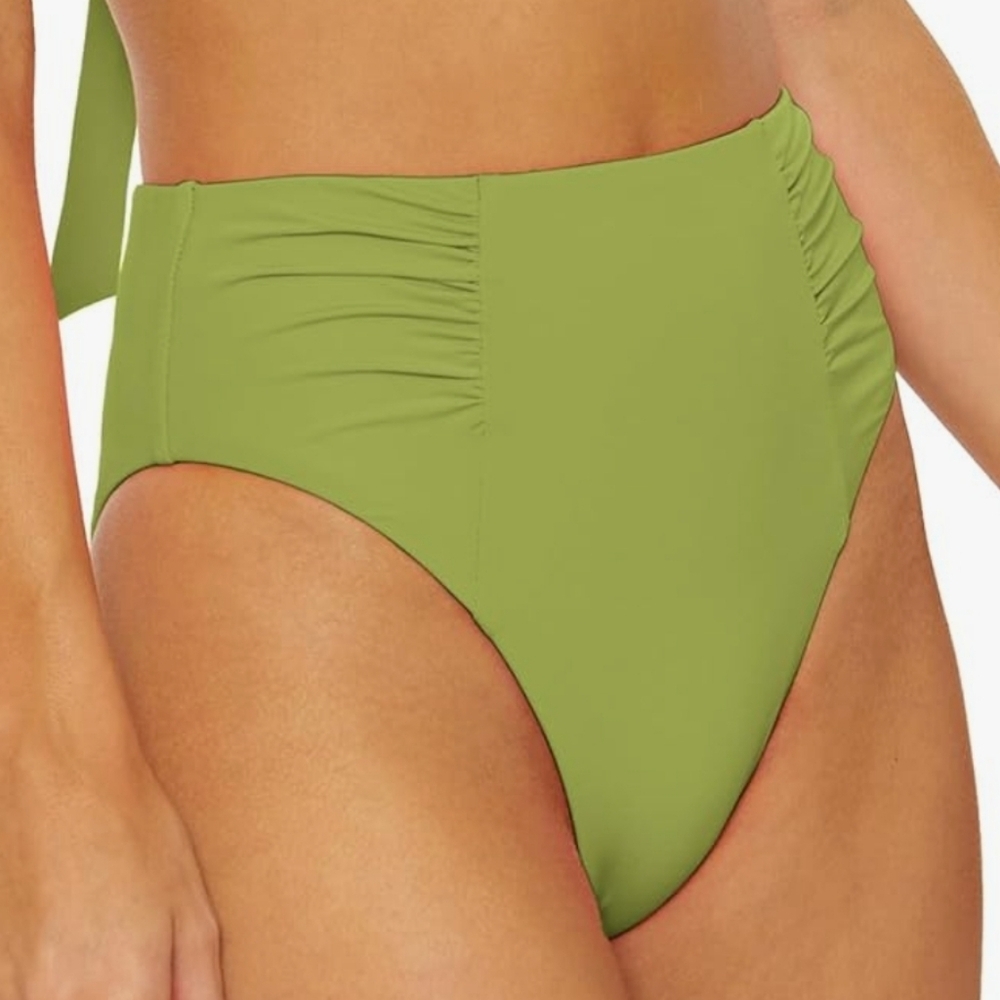 NWT Soluna Swim Shirred Hi Waist Bikini Bottom In Kiwi Size Small